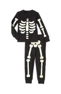 Halloween Size 8 Boys Pajamas 2 Piece Skeleton Glow in the Dark Sz S M Black PJs - Picture 1 of 10