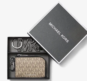 MICHAEL KORS Logo Wallet and Keychain Gift Set HEMP/BROWN NEW - Picture 1 of 5