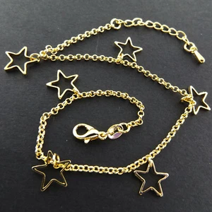 Anklet Bracelet 18K Yellow Gold GF Solid Star Charm Bead Link Design 22-25cm - Picture 1 of 3