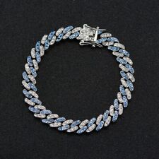 5mm Cuban Link Chain Necklace for Men's Women's Blue Zircon Curb Bracelet in 925