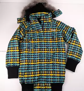 ROXY Coat XL Blue Womens Check Mid-Length Jacket Hood Ski - Picture 1 of 11