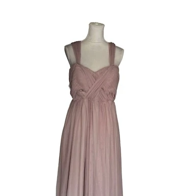 Vestido de tul gris pájaro plisado corpiño champán color desnudo largo XL Foto 1 de 4