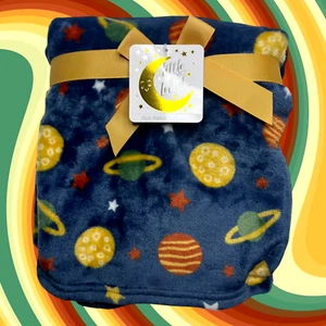 NEW Space Planets Baby Blanket Plush Stars Moon Blue Red Toddler Little & Loved - Picture 1 of 7