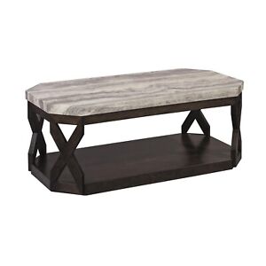 Benjara Faux Marble Table Set with 1 Coffee Table and 2 End Tables, Gray and Bro