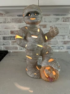 Very Rare! Vintage Holland Mold Ceramic Halloween Light Up Mummy Jack-O-Lantern - Picture 1 of 22