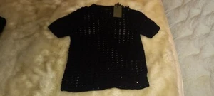 BLACK ALL SAINTS SEQUIN ALYSE KNITTED SHORT SLEEVE TOP/JUMPER - NWT - SZ XS - Picture 1 of 6