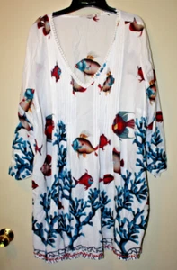 Soft Surroundings Plus Sz 2x Seychelles Fish Coral Tunic Top Cover-Up Dress - Picture 1 of 5