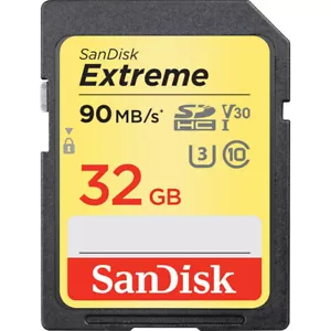 Sandisk 32GB Extreme SD Memory UHS-I Card w/ 90/40MB/s Read/Write, SDSDXVE-032G- - Picture 1 of 2
