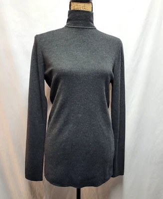 TORY BURCH 100% Wool Charcoal Grey Sweater with Back  Zipper LOGO PULL   LARGE - Image 1 of 4