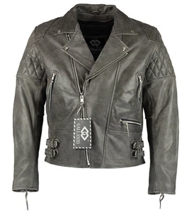 Chaquetas de cuero grises lavadas a la piedra clásicas blindadas con diamantes para motociclista - Imagen 1 de 4