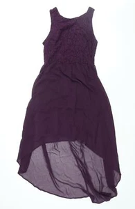 New Look Womens Purple Cotton Shift Size 12 Round Neck Zip - Lace Bodice - Picture 1 of 10