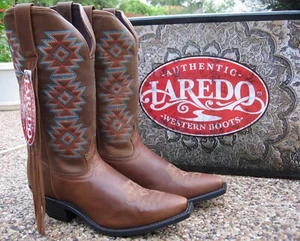 NEW Ladies Laredo Charmayne Brown Leather Fringe Western Cowboy Boots LA1033 - Picture 1 of 4