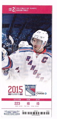 2015 NEW YORK RANGERS VS WASHINGTON CAPITALS PLAYOFFS TICKET STUB GAME #2 Cover