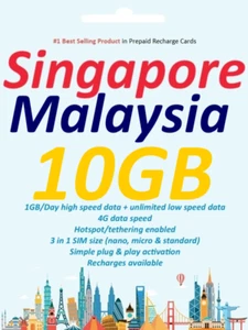 $2/day Singapore & Malaysia Travel data SIM card 10 days 4G Unlimited download - Picture 1 of 3