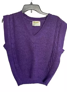 Maglione maglia viola vintage Tilbury gilet dettaglio cavo scollo a V taglia 42 - Foto 1 di 5