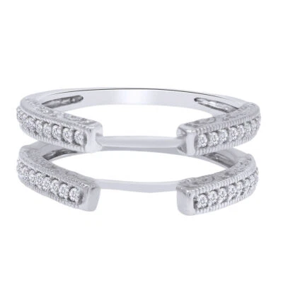 Alianza de compromiso con diamantes naturales de 2/7 quilates anillo protector envoltura oro 10K Foto 1 de 4