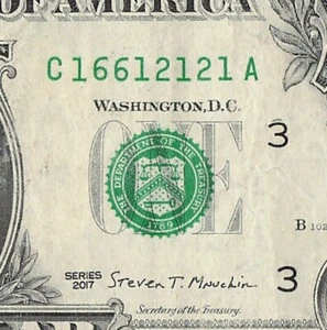 Billete de dólar Trinary 1s 2s 6s número de serie elegante C16612121A - Imagen 1 de 11