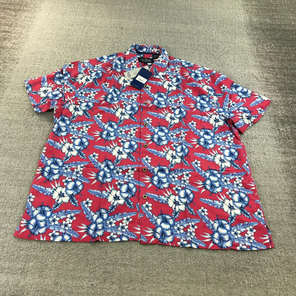 Nat Nast Shirt Mens Extra Large Button Up Silk Blue Floral All Over Print XL Red - Image 1 of 4