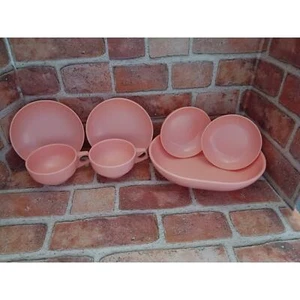 Harmony House Avalon Melmac Pink Dishes Plater 2 Cups Cereal Bowls & 2 Smaller - Picture 1 of 4