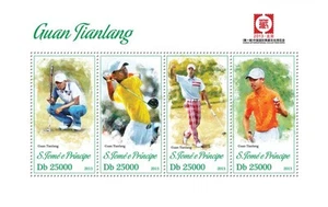 St Thomas - Jugador de golf PGA Guan Tianlang - Hoja de 4 estampillas - ST13318a - Imagen 1 de 1