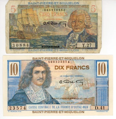 1950-1960 Saint Pierre et Miquelon 5 & 10 Francs Notes P-22 & P-23 - Image 1 of 2