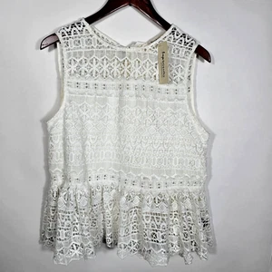 NWT Impressions Lace Crochet Top Women's Sz M Womens Sleeveless Peplum Summer - Picture 1 of 9