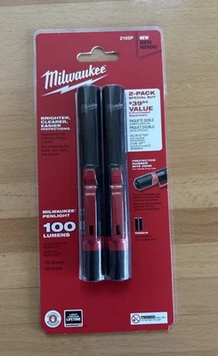 Milwaukee 100 Lumens Aluminum Pen Light with Clip (2-Pack) Model: # 2105P - Image 1 of 3