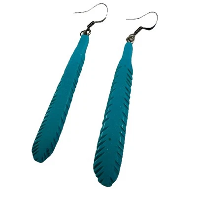 Pendientes colgantes de plumas talladas imitación turquesa bisutería boho occidental Foto 1 de 2