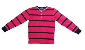 Polo Ralph Lauren Shirt Youth 8 Red Long Sleeve Striped Henley PRL Club S/P - Picture 1 of 3