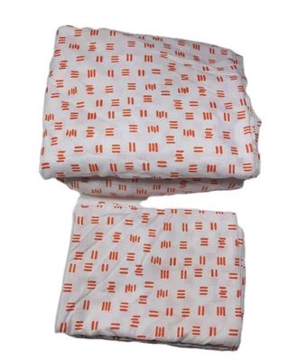 Sábanas ajustables y planas Huntington Home tamaño completo naranja blanco con 2 fundas de almohada Foto 1 de 4