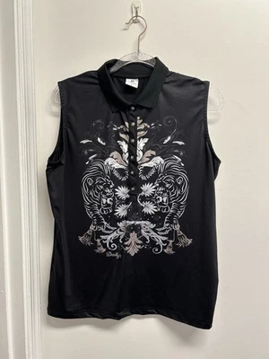 Camisa polo sin mangas de golf Daily Sports para mujer talla XL diseño floral negra Foto 1 de 4