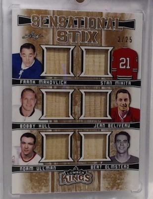 2019-20 LEAF LUMBER KINGS SENSATIONAL STIX MAHOVLICH MIKITA HULL BELIVEAU 2/25 - Image 1 of 2