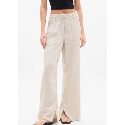 Athleta Retreat Linen Womens Size M Petite Wide Leg Pants Casual Travel Comfort - Image 1 of 4