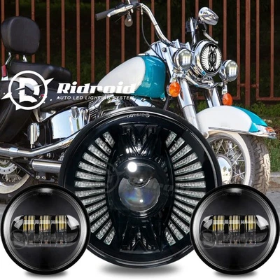 7" LED Round Headlight+4.5" Fog Light Passing Combo For Harley Davidson Heritage - Image 1 of 4
