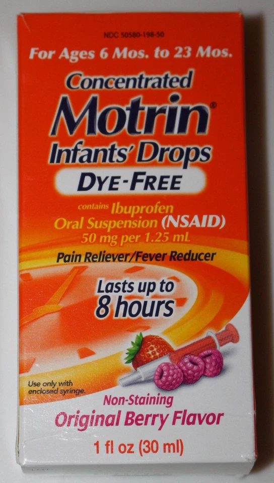 Gotas para bebés Motrin sin tinte 1 fl oz (30 ml) ibuprofeno original de bayas 50 mg Foto 1 de 2