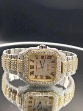 Gold Plated VVS1 Moissanite Studded Watch Roman Numeral Dail Handmade Watch Band