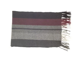 $65 John Ashford Unisex Men'S Gray Red Striped Warm Winter Acrylic Scarf - Picture 1 of 1