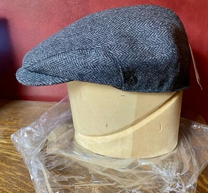Jaxon Hat Square Bill Herringbone Wool Ivy Driving Gatsby Newsboy Cap Charcoal L - Picture 1 of 9