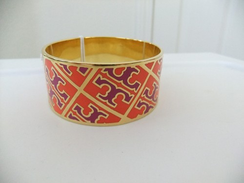 Bracciale Tory Burch smaltato modello T colore arancione rosa nuovo con etichetta