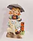 Vintage Girl Porcelain Figurine with Sheep and Umbrella 5x3"