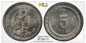 1914 - M Mexico 5 C , PCGS MS 63 , nice coin , Gold Shield - Picture 1 of 3