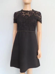 Valentino Black Lace & Gold Studded A-Line Dress US 6 - Picture 1 of 13