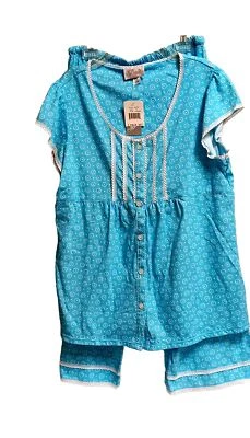 Juego de pijamas Capri 2 piezas Turq Geo talla M algodón poli encaje Grannyco NUEVO  Foto 1 de 4