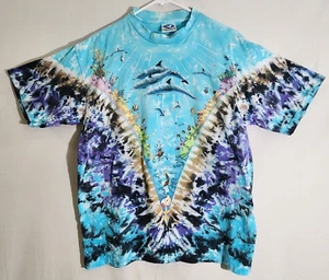T-shirt da uomo vintage blu liquido multicolore XL cravatta di cotone tintura oceano John Connell - Foto 1 di 9