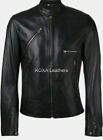 Western Men Design Zip Authentic Lambskin 100% Leather Jacket Black Outdoor Coat
