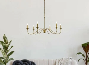 Chandelier Brass Color Modern Farmhouse Dining Room Ceiling Light Fixture 42" - Picture 1 of 6