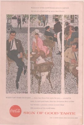 Vintage Original 1957 Coke Ad - Paris Cafe by artist Jack Potter, 6 3/4 x 9 3/4 - Image 1 of 2