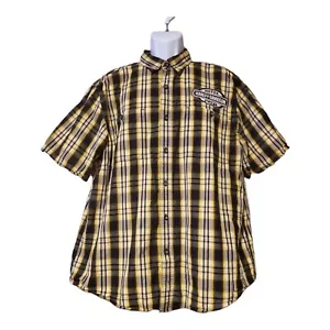 Harley Davidson Men's L Yellow Black Plaid Short Sleeved Button Down Embroidered - Picture 1 of 9
