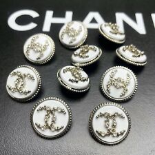 10 CHANEL BUTTONS SILVER CC LOGO WITH STONES METAL 20MM VINTAGE