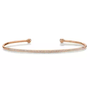 14K Rose Gold Diamond Bangle Cuff Open Bracelet Natural 0.16CT Round Cut - Picture 1 of 6